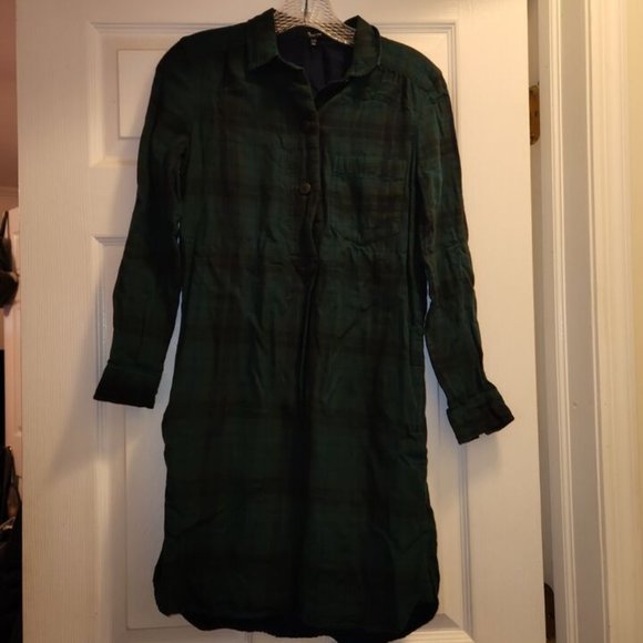 Madewell Latitude Green and Black Flannel Dress 100% Cotton LS Pockets XXS - Picture 2 of 6